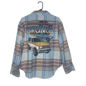 Ford Plaid Shirt Jacket with Bronco Design - Blue and Brown